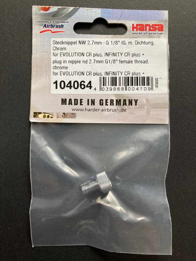 Harder & Steenbeck Plug in Nipple nd 2.7 mm x 1/8" CR Plus Chrome 104064