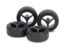[15543] Super Hard Small Diameter Narrow Tires (24 mm) & Carbon Wheels (3-Spoke, for Super X & XX Chassis)