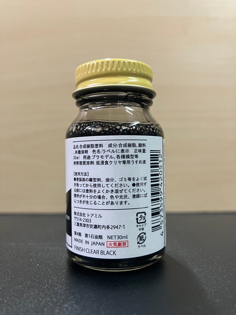 No. 29 Finish Clear Black [低侵蝕 - 亮光澤透明黑] (フィニッシュクリヤ ブラック) 30 ml