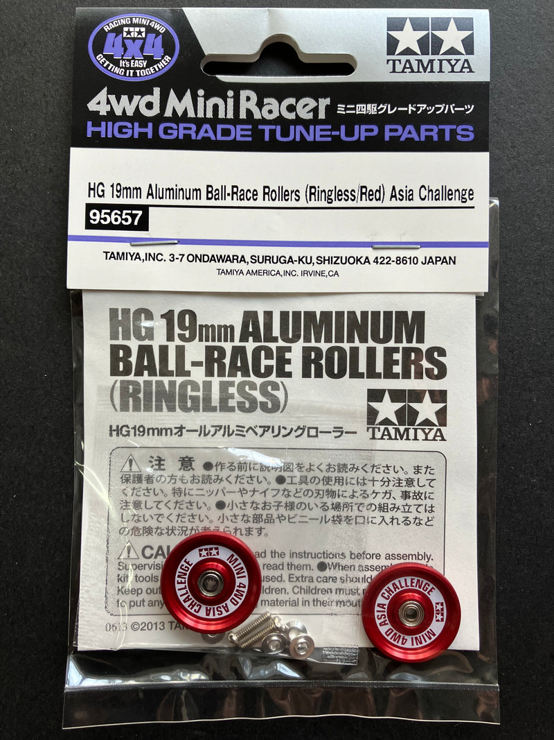 [95657] HG 19 mm Aluminum Ball-Race Rollers (Ringless/Red) ~ Tamiya Mini 4WD TMAC 2024 Asia Challenge Version