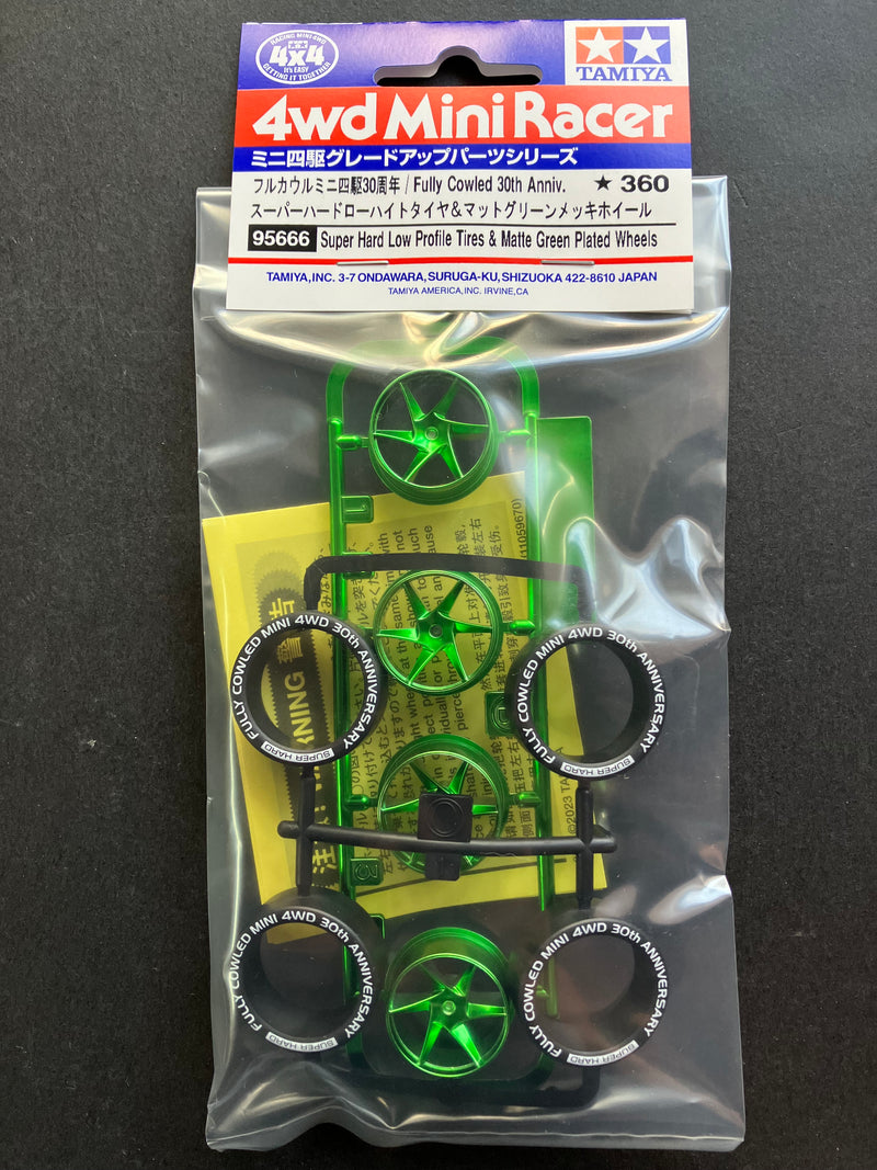 [95666] Fully Cowled Mini 4WD 30th Anniversary Super Hard Low Profile Tires & Matte Green Plated Wheels