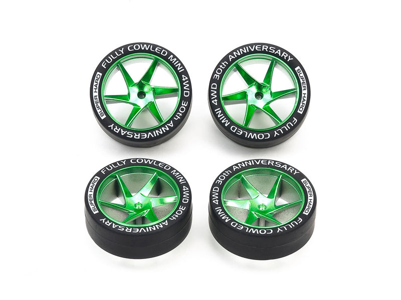 [95666] Fully Cowled Mini 4WD 30th Anniversary Super Hard Low Profile Tires & Matte Green Plated Wheels