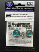 [95688] HG 19mm Aluminum Ball-Race Rollers (Ringless/Green Logos) ~ Tamiya Mini 4WD TMAC 2025 Asia Challenge Version