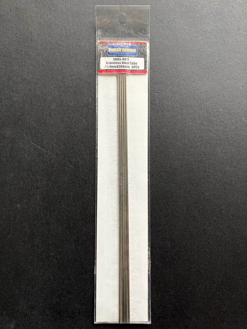 Hobby Design - 1/24 Scale Stainless Steel Tube  ⌀1.4 mm x 200 mm Long 5 pcs. (HD05-0017)