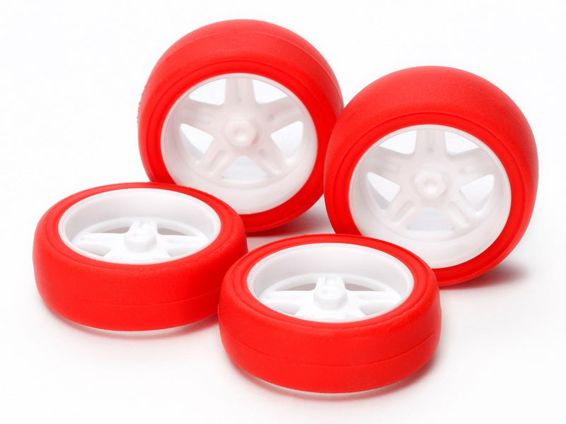 [15504] Large-Diameter 5-Spoke Wheels & Hard Red Slick Tires (for Super X & XX Chassis)