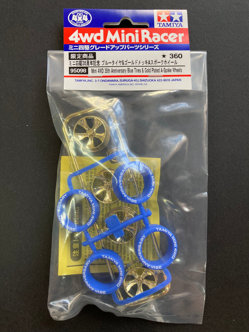 [95098] Mini 4WD 35th Anniversary Blue Tires & Gold Plated A-Spoke Wheels