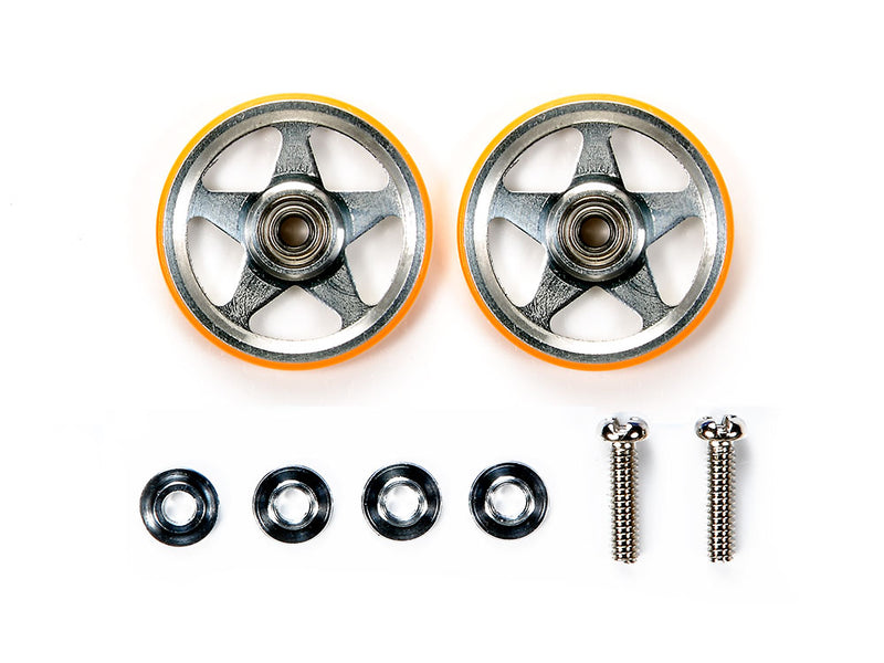 [95385] 19 mm Aluminium Rollers (5-Spokes) w/Plastic Rings (Orange)
