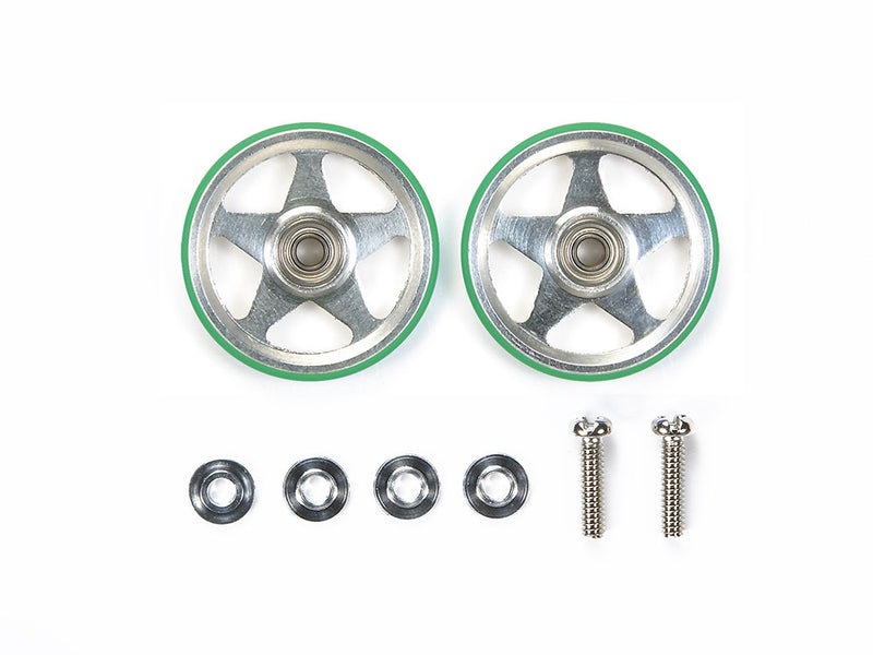 [95493] 19 mm Aluminum Rollers (5 Spokes) with Plastic Rings (Green)