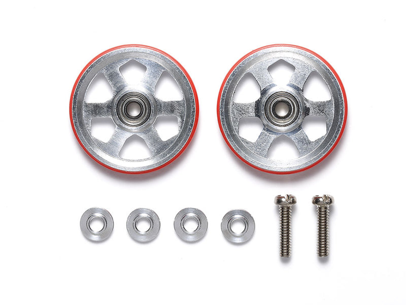 [95513] 19 mm Aluminum Ball-Race Rollers (6 Spokes) with Plastic Rings (Red)