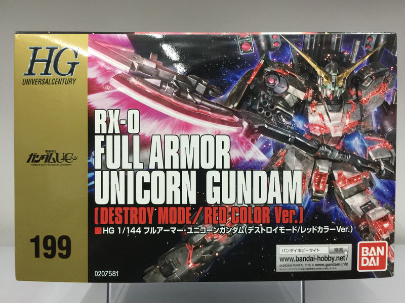 HGUC 1/144 No. 199 RX-0 Full Armor Unicorn Gundam (Destory Mode/Red Color Version) Full Psycho-Frame Prototype Mobile Suit